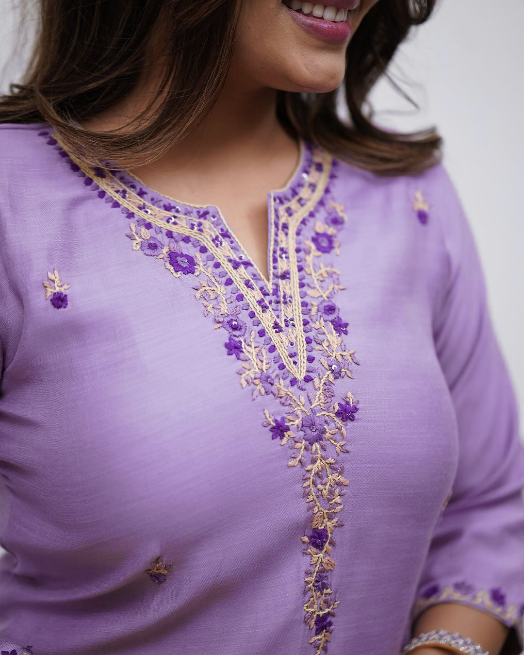 Women's Soft Rayon Slub Embroidered Kurti Set with Chanderi Dupatta