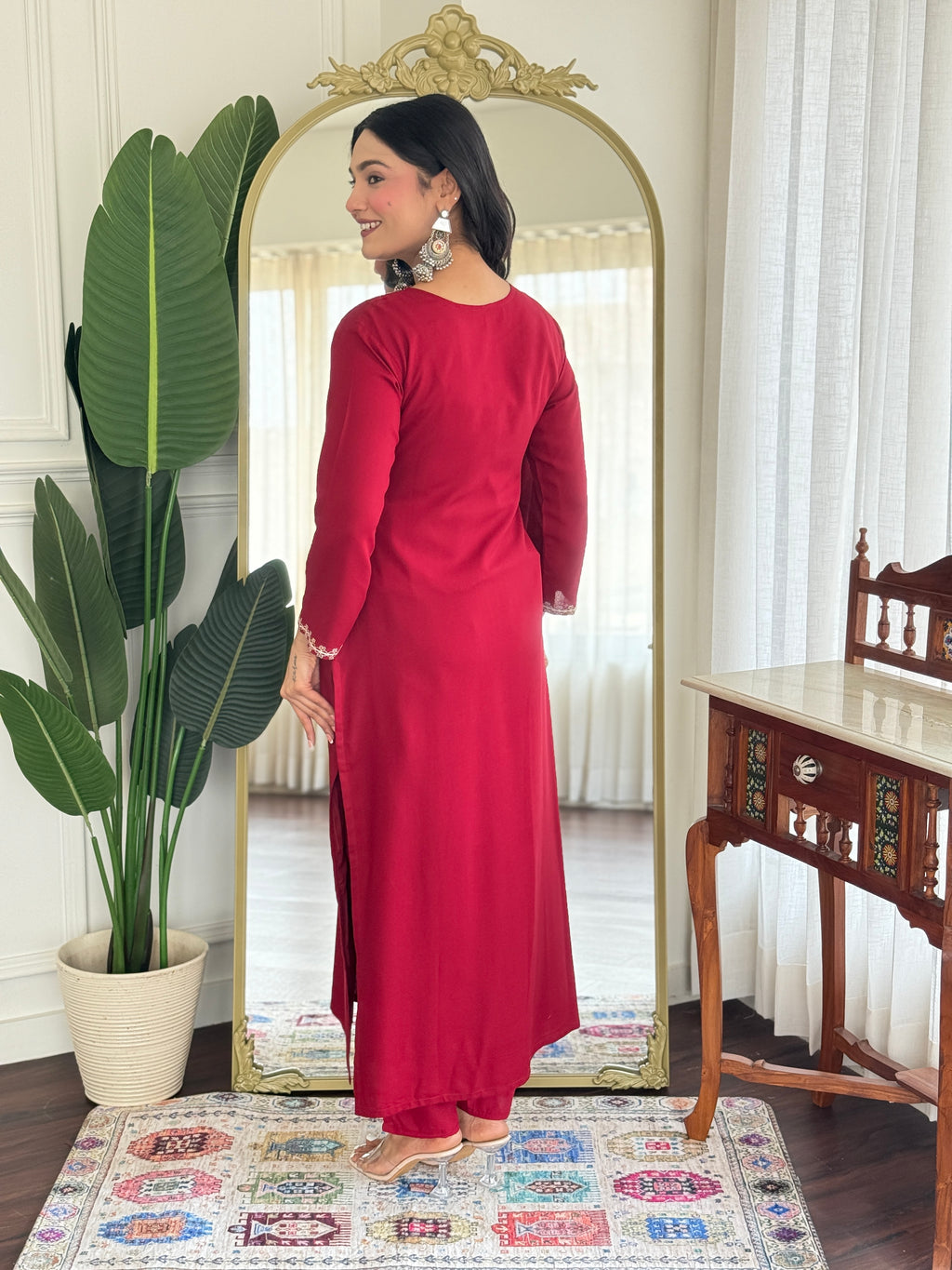 Women's Pure Viscose Rayon Straight Kurta Pant Set with Printed Cotton Blend Dupatta