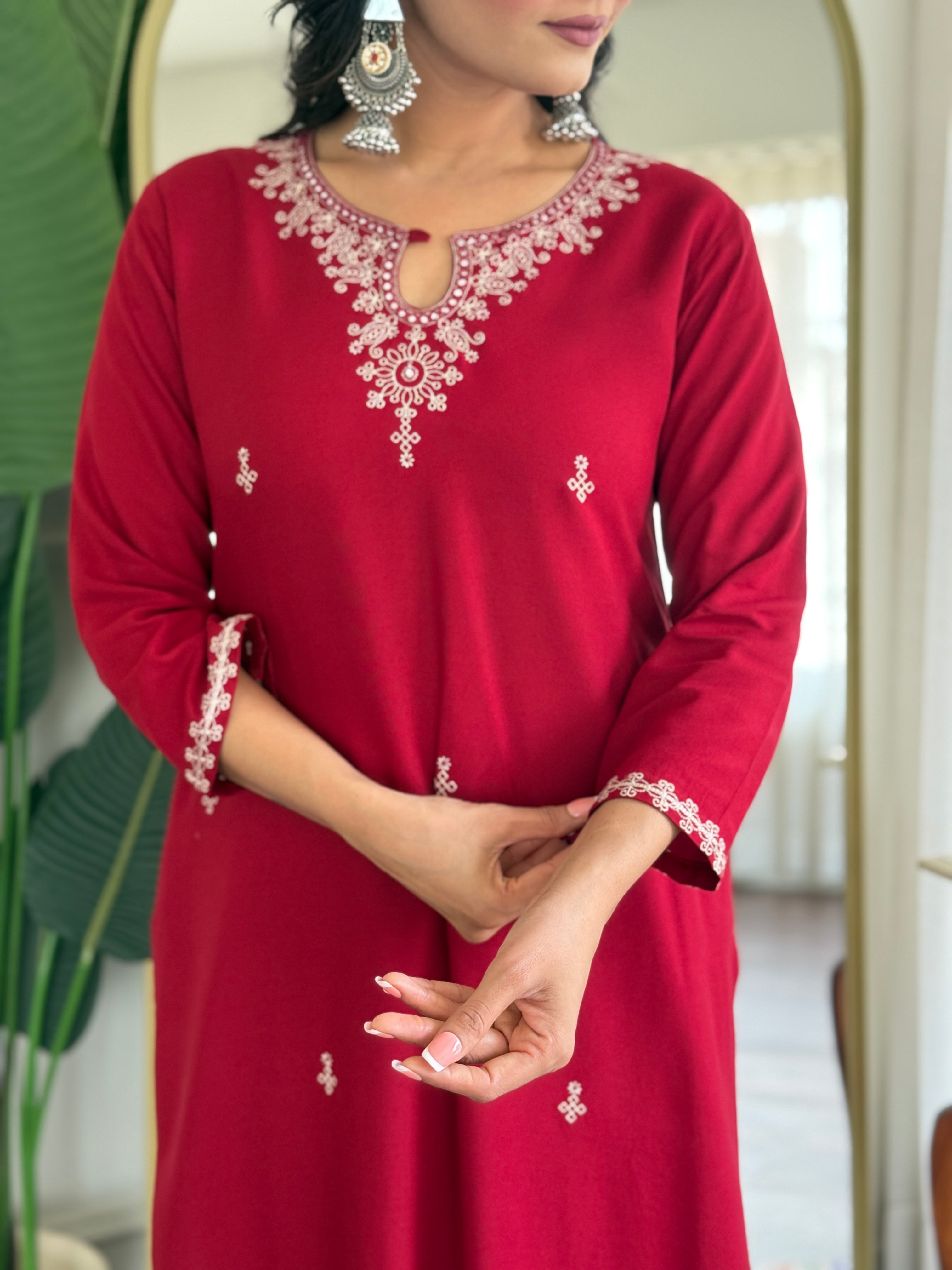 Women's Pure Viscose Rayon Straight Kurta Pant Set with Printed Cotton Blend Dupatta