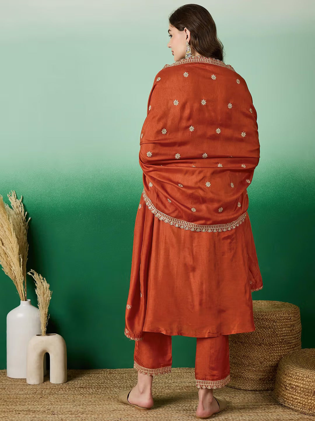 Women's Muslin Silk Embroidered Kurti Set with Dupatta