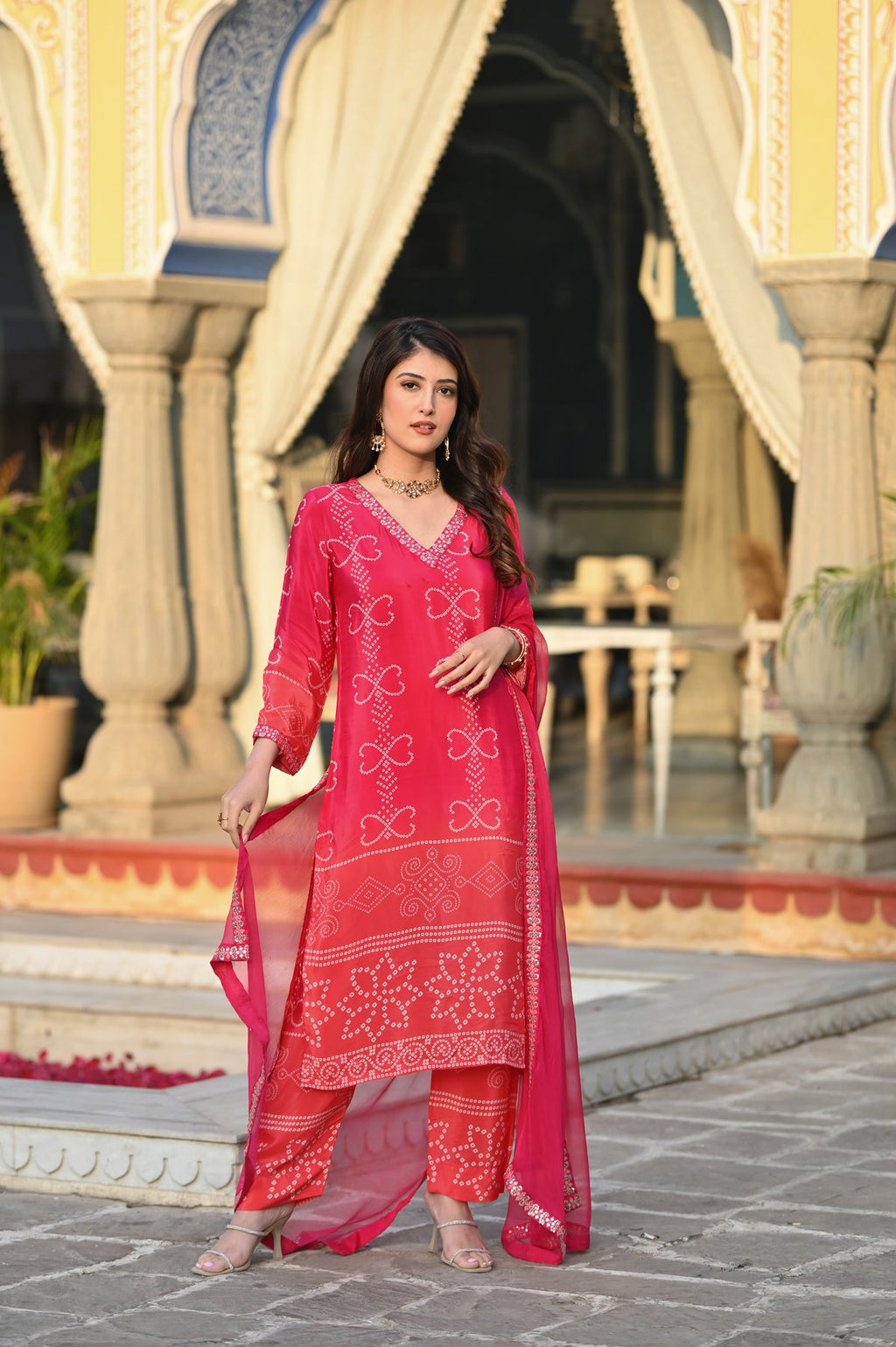 Women's Soft Chinnon Silk Embroidered Kurti Set