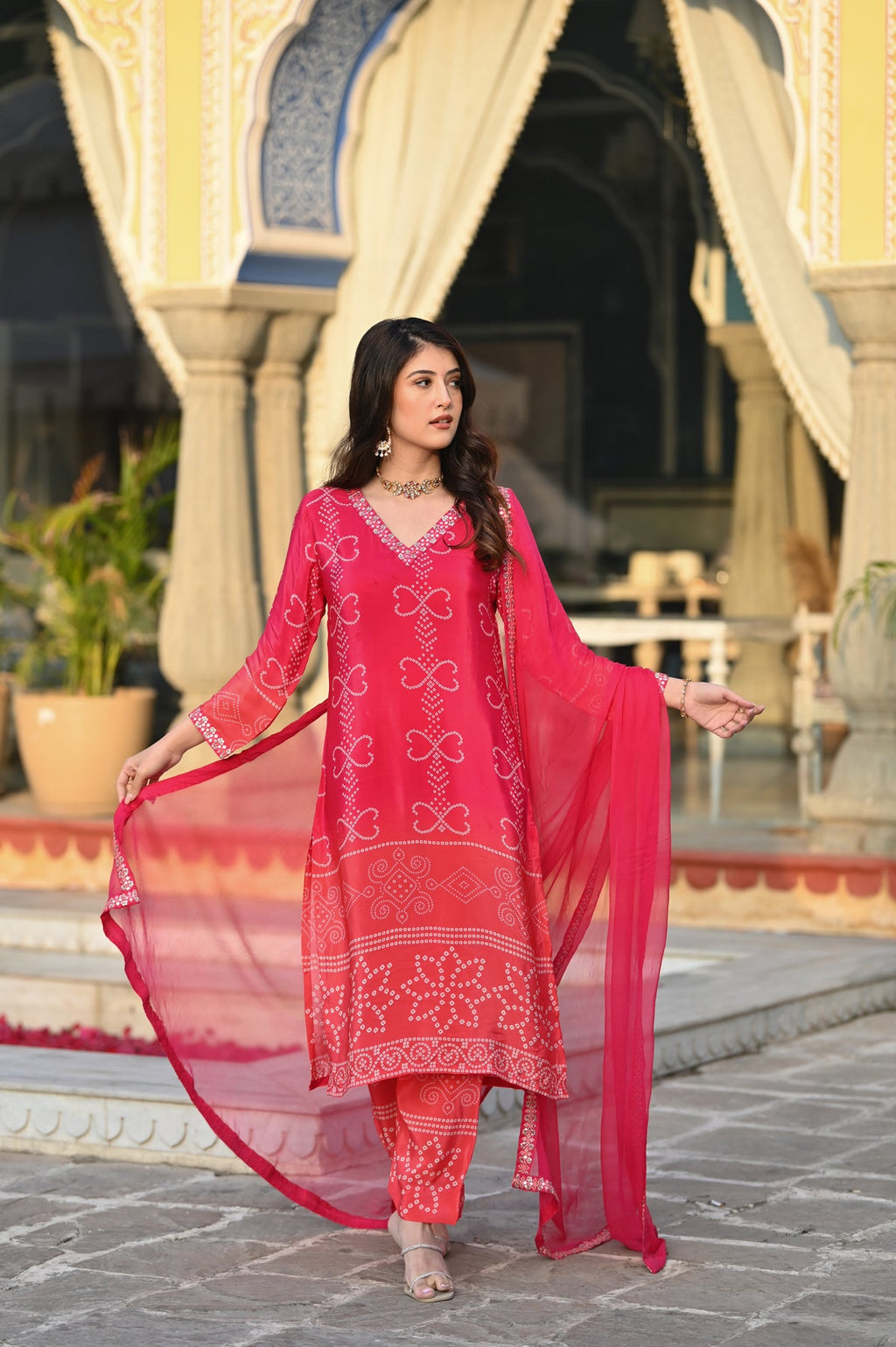 Women's Soft Chinnon Silk Embroidered Kurti Set