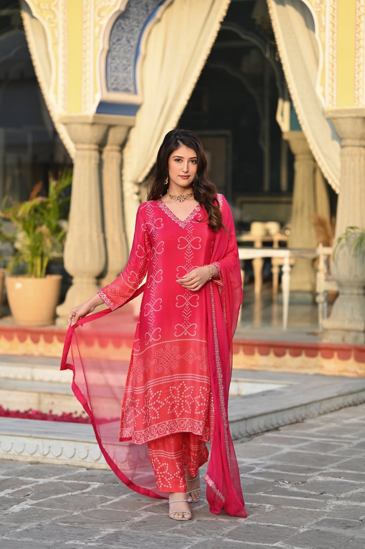 Women's Soft Chinnon Silk Embroidered Kurti Set