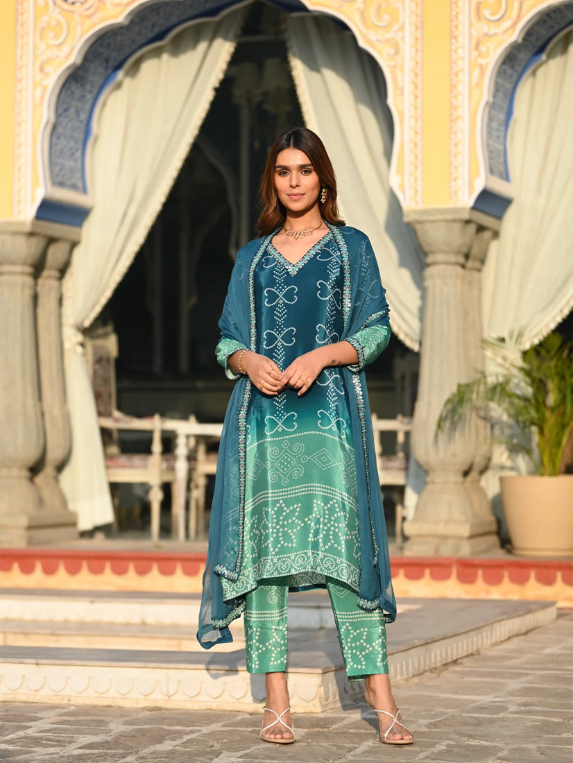 Women's Soft Chinnon Silk Embroidered Kurti Set