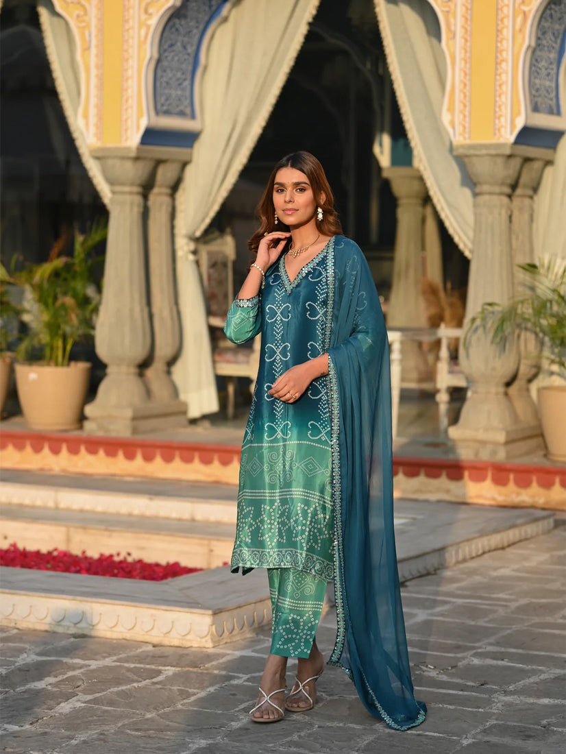 Women's Soft Chinnon Silk Embroidered Kurti Set